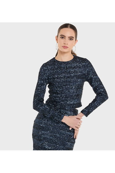 BCBG LS SEQUINS TOP