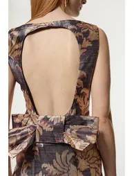 Metallic Floral Tailored Bow Detail Mini Dress - 2
