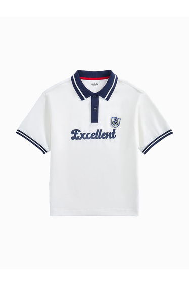 Boys' Short Sleeve Polo T-Shirt With Contrast Lines And Front Print