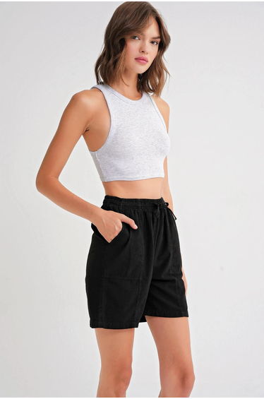 Mixray High Waist Cotton Drawstring Mini Shorts