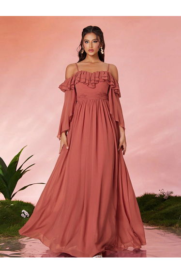 Leely Elegant Spaghetti Straps Cold Shoulder Party Dress