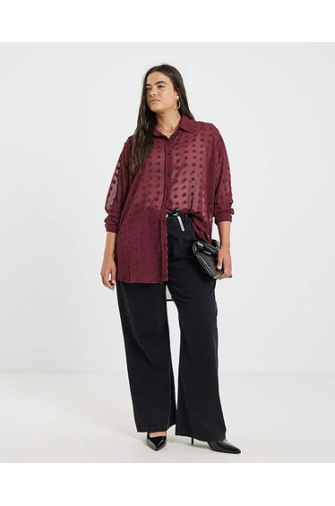 Burgundy Oversized Dobby Shirt
