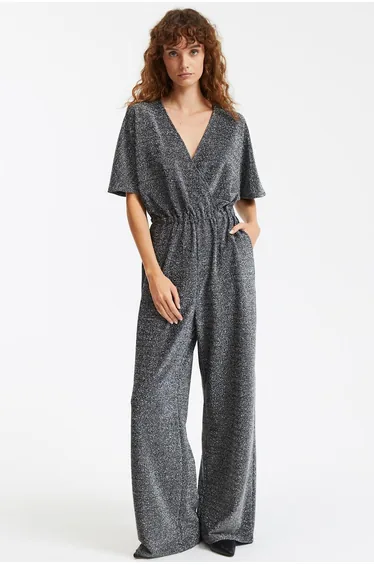 Iridescent Short Sleeve Jumpsuit, Length 30"