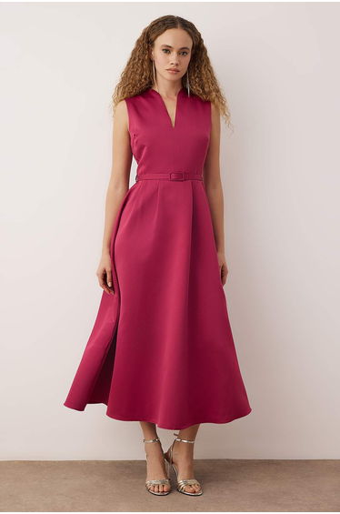 Plum Belted Skirt Open from Me Woven Satin Maxi Stylish/Evening Dress