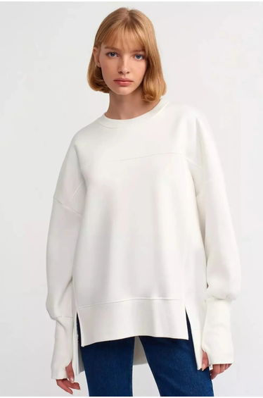 Oversized Crew Neck Side Slit Sweatshirt