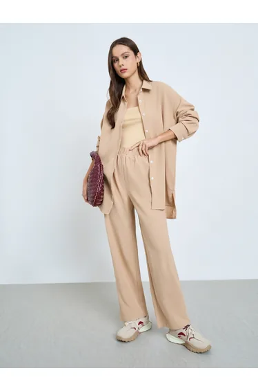 Beige Longline Shirt and Pants Co-ords