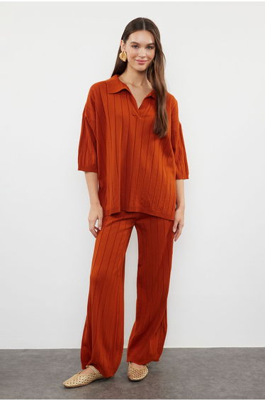 Tile Basic Corded Knitwear Top-Bottom Set