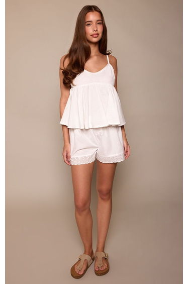 White Linen Look Bust Detail Cami Top