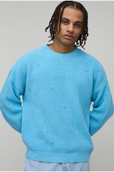 Relaxed Boxy Marl Jacquard Knitted Jumper - blue