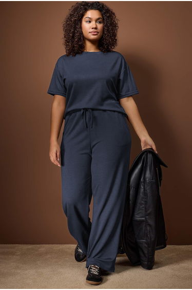 Anthracite Soft/Drapey Fabric Knitted Plus Size Bottom - Top Set