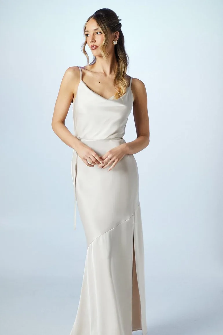 Cowl Neck Satin Slip Maxi Dress - 1