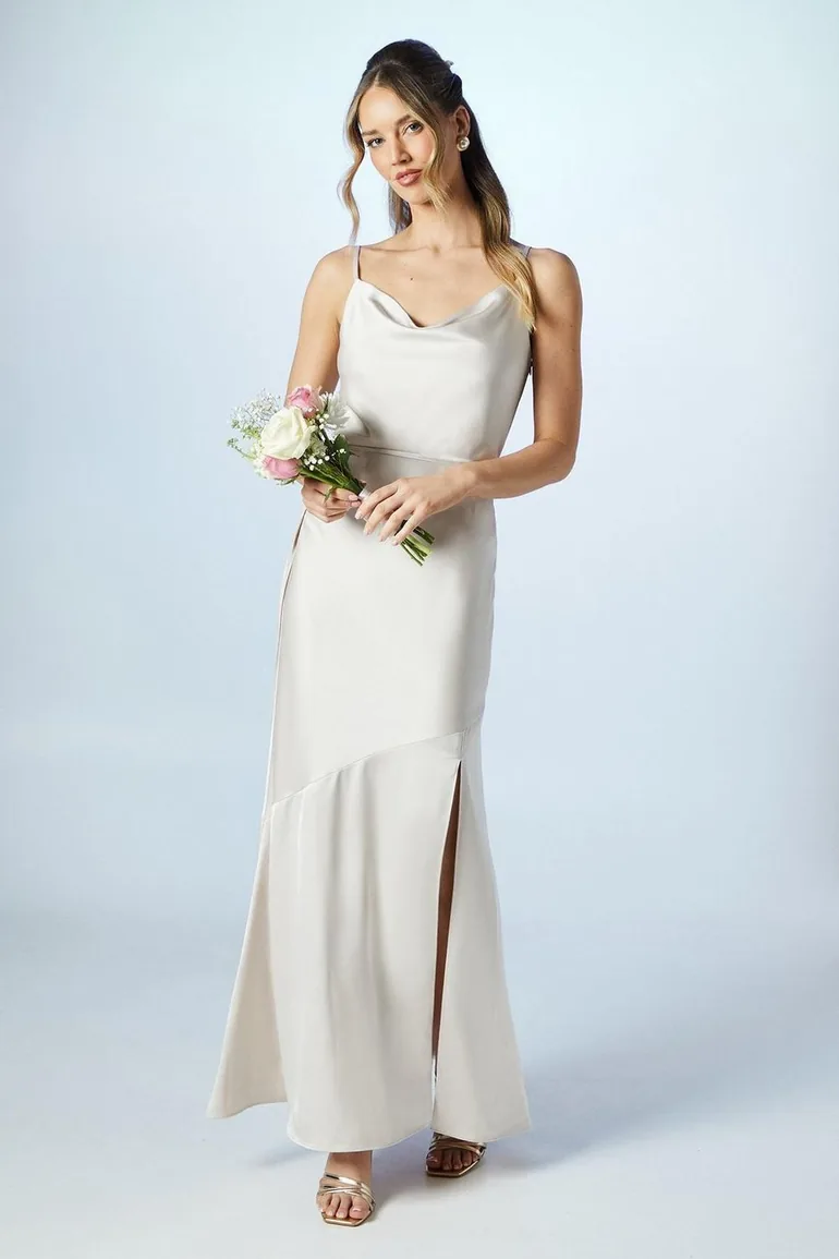 Cowl Neck Satin Slip Maxi Dress