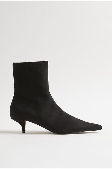 Black Faux Suede Pointed Toe Sock Boots