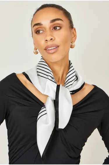 Yumi Ivory 100% Silk Butterfly Stripe Scarf