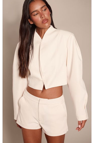 Cream Tailored Collarless Cocoon Sleeve Blazer Co-ord