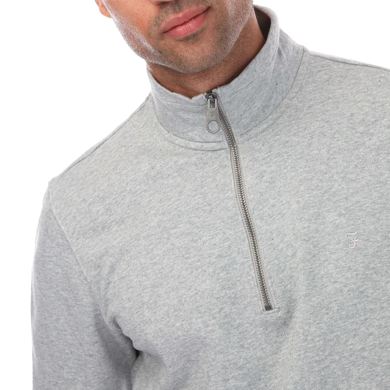 Men's Farah Aintree Organic Half Zip Sweatshirt in Grey - 2