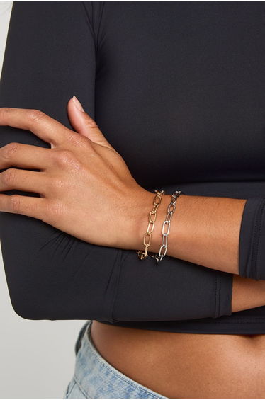 Two Tone Mixed Metal Linked Bracelets 2 Pack - silver