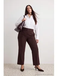 Brown High Waist Wide Leg Plus Size Pants - 2