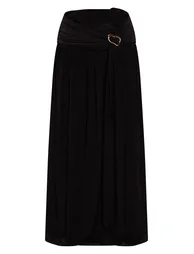 Petite Black Ruched Trim Detail Waist Slinky Flowy Maxi Skirt - 4