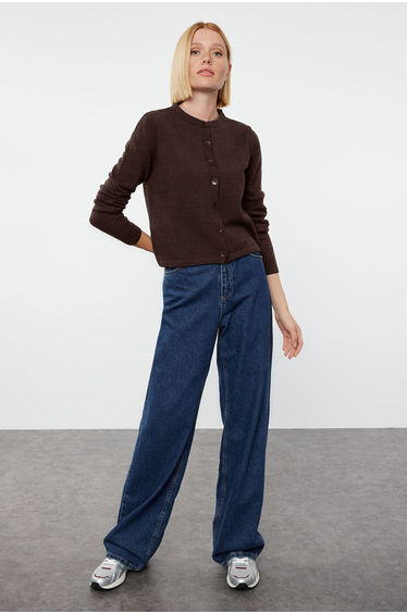 Brown Woolen Jacket Look Knitwear Cardigan