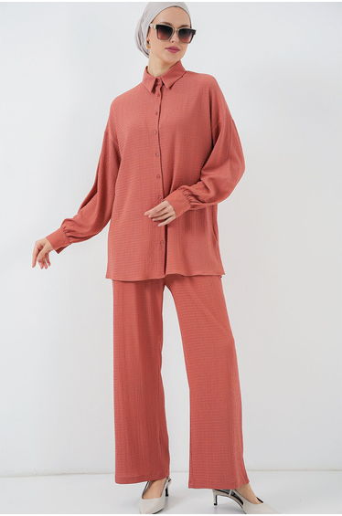 Women's Knitted Hijab Top and Bottom Set - Dusty Rose