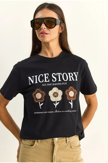 LUCCI Embroidered Text Print Relaxed Fit T-Shirt