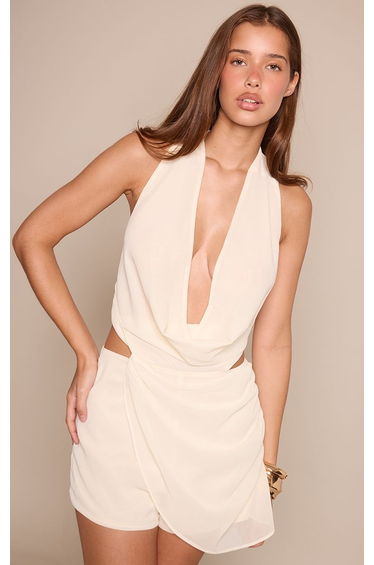 Cream Chiffon Cowl Drape Detail Playsuit