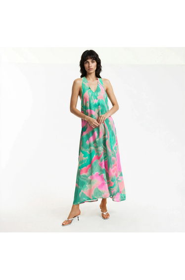 Graphic Print Sleeveless V-Neck Maxi Dress