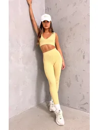 Taupe Contour Rib Plunge Crop Top - 2