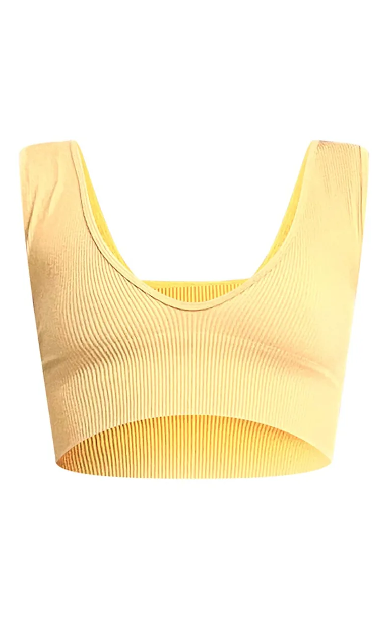 Taupe Contour Rib Plunge Crop Top - 4