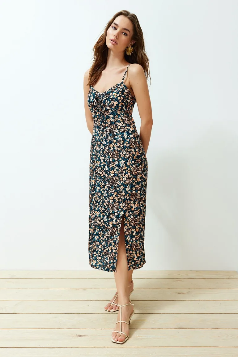 Black Floral Column Midaxi Dress
