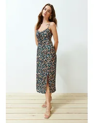 Black Floral Column Midaxi Dress
