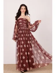 Lana Maxi Dress in Mahogany Brown and Beige Polka Dot - 8