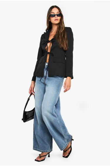 Tie Front Detail Fitted Blazer - black