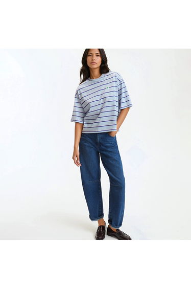 Striped Crew Neck T-Shirt with Short Sleeves