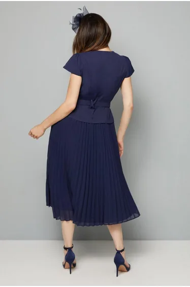 Crepe Button Pleated Midi Dress