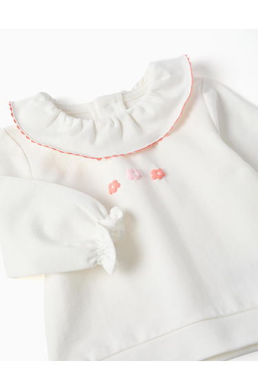 Cotton sweatshirt with embossed flowers for newborn girls white