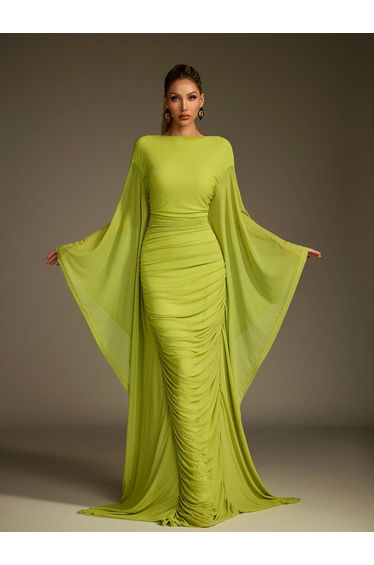 Paelyra Long Sleeve Ruched Split Maxi Dress