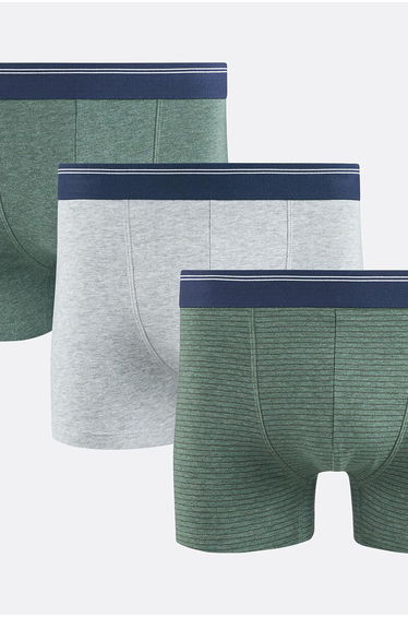 Set of 3 Boxer Shorts, 2 Plain Marled + 1 Striped