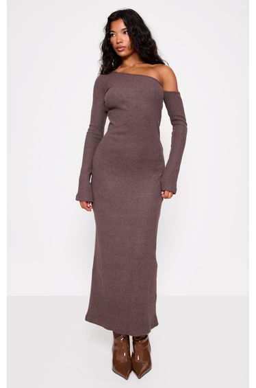 Chocolate Heavy Brushed Asymmetric Maxi Dress