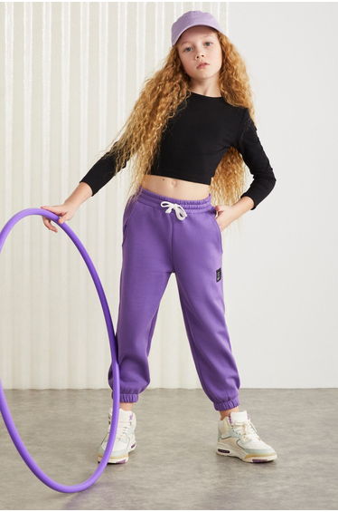 75% cotton 25% polyester ornament labeled raising yarn girls jogger Purple Tracksuit A