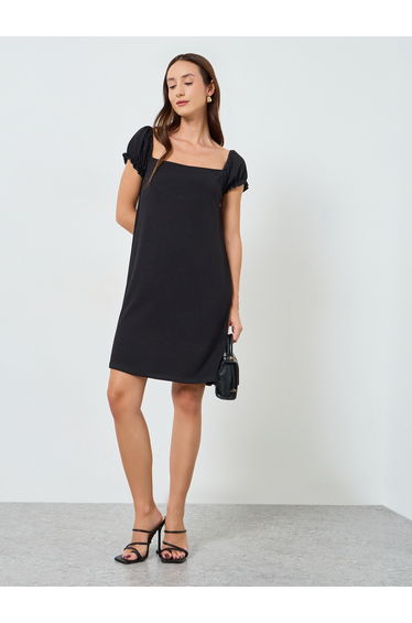 Women Black Square Neck Mini Dress