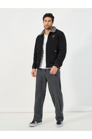 Faux Fur Collar Corduroy Utility Jacket