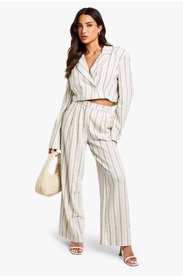 Petite Stripe Linen Look Cropped Blazer - ivory