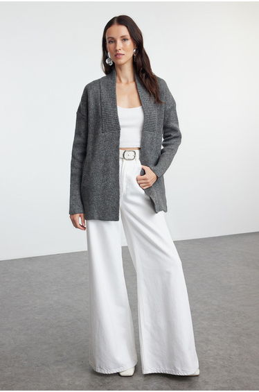 Anthracite Wide Fit Soft Textured Knitwear Cardigan