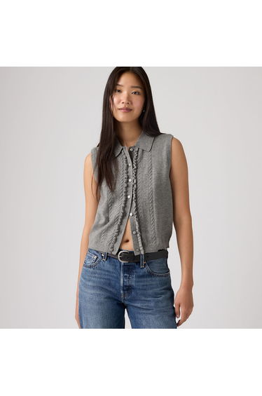 Sleeveless Jumper with Polo Collar