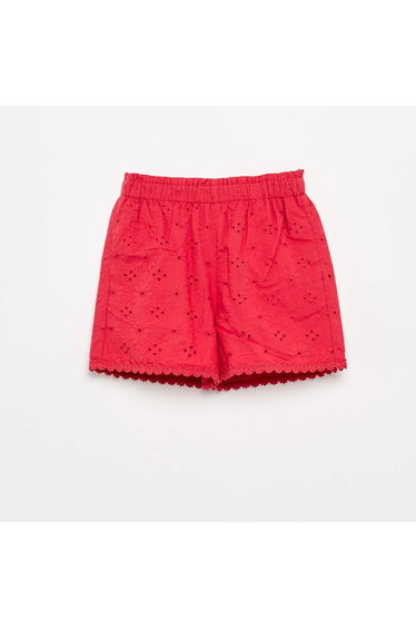 Red shorts with broderie anglaise RED