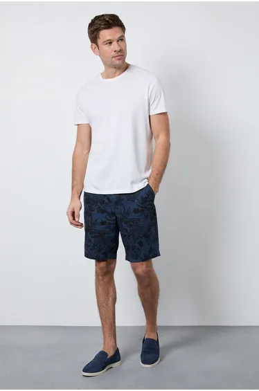 Navy Printed Chino Shorts