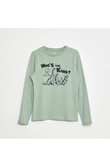 Long-sleeved T-shirt with cute print GREEN