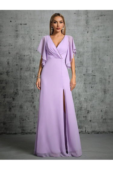 Leely Elegant V Neck Flare Sleeve Evening Gown